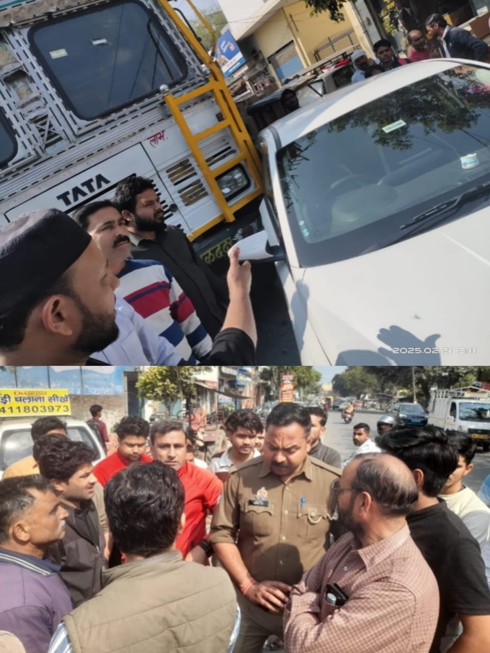 अवैध अतिक्रमण के चलते कार से टकराया गन्ना लदा ट्रक बड़ा हादसा होने से बचा अमित :