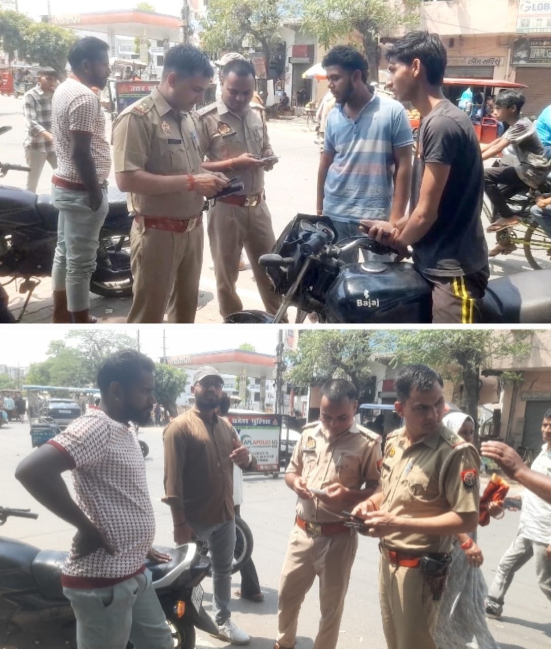 मवाना पुलिस द्वारा जगह-जगह चेकिंग के दौरान 20 से अधिक बाइको के चालान काटे :
