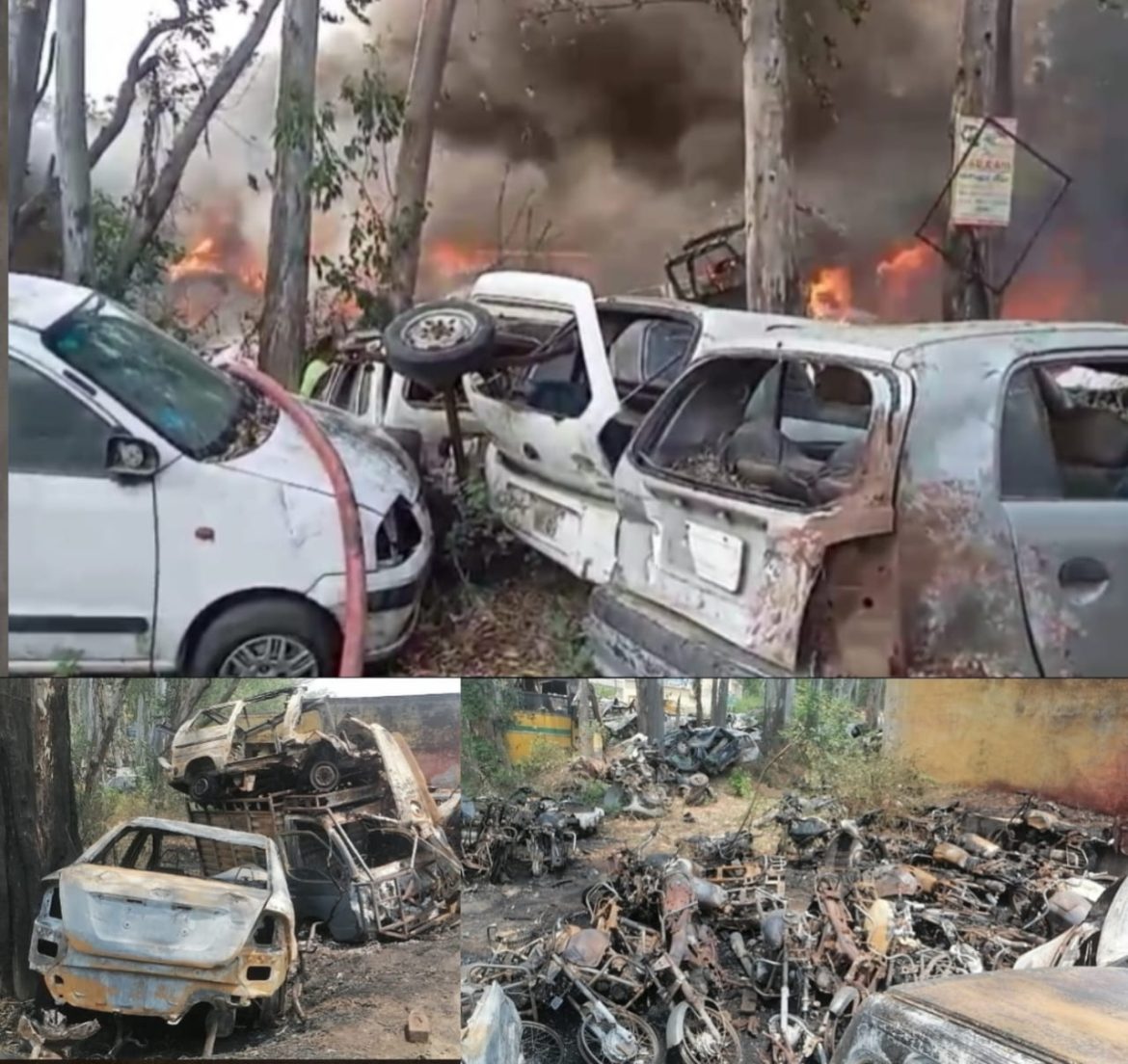 मवाना खुर्द पुलिस चौकी पर खड़े वाहनों में संदिग्ध परिस्थितियों में लगी आग :