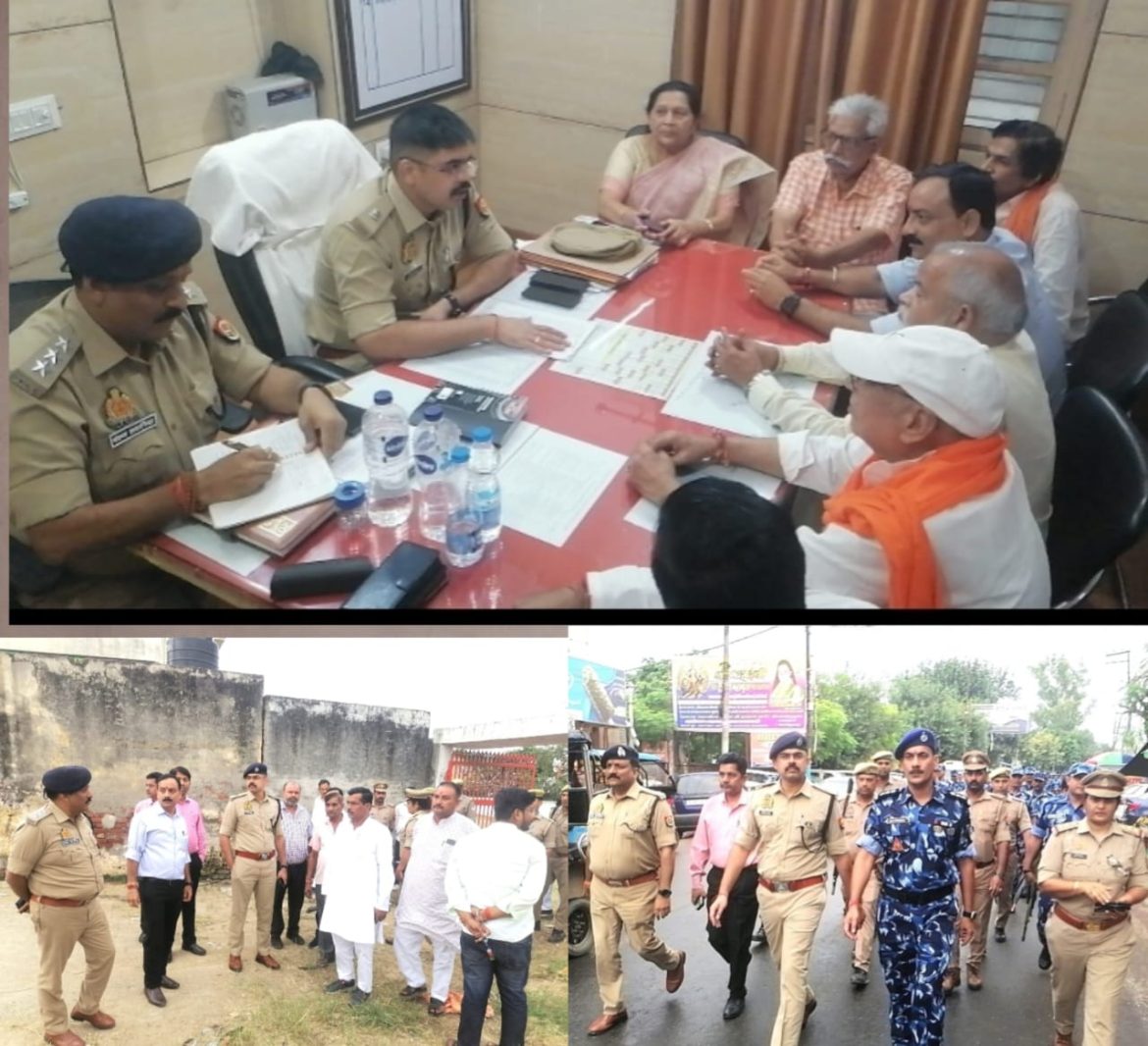 दशहरा पर्व पर अधिकारियों ने दिए आवश्यक दिशा निर्देश व अधिकारीयो ने रामलीला मैदान का किया निरीक्षण और सुरक्षाबलों के साथ फ्लैग मार्च :