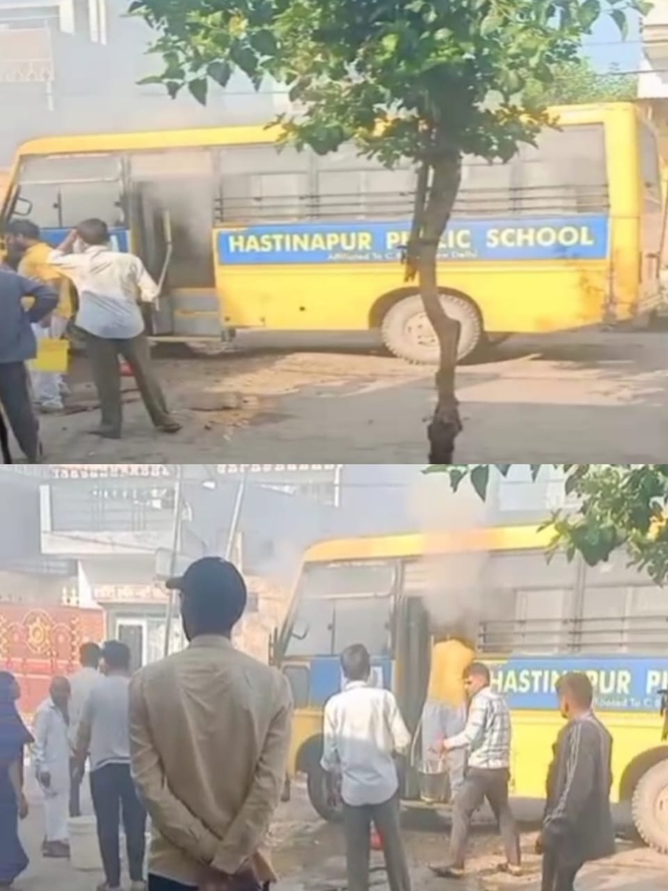 स्कूल बस में लगी आग,मचा हड़कंप,मासूम बच्चों की फसी जान :